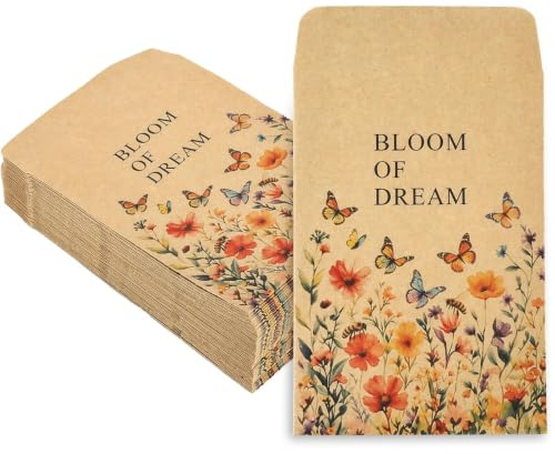 100 stycken fröpåsar fröpåsar blomfrön påsar självhäftande kraftpapper frökuvert 7 x 10 cm med fjäril för gästgåva bröllop dop nattvard
