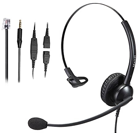 Telephone Headset with Noise Canceling Microphone, Mono Office Call Center Headset with RJ9 & 3.5mm Jack for Landline Deskphone Cell Phone PC Laptop, Work for Mitel Aastra Toshiba NEC Shoretel