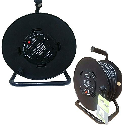Extension Reel 13 Amp, 50M, Heavuy Duty Cable Lead, 4 Socket Extensions with Winding Handle for Outdor, Lown, Office, 13A Fused UK Plug