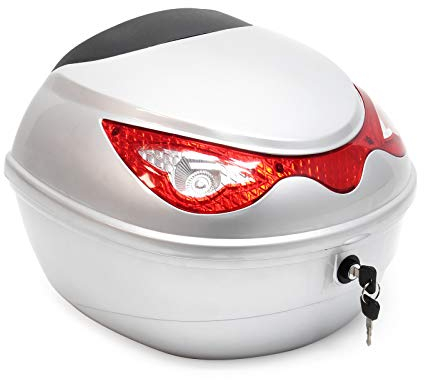 Wiltec Top Case 380x400x300 mm, 22 L, silberfarben, für Roller, Motorrad oder Quad, Helmkoffer, Rollerkoffer, Motorradkoffer abschließbar