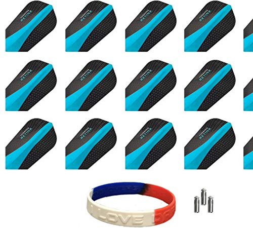 Harrows 5 Sets of 3 Retina Slim Aqua Blue Dart Flights Plus 1 Set of 3 Aluminum Dart Flight Protectors & Bracelet
