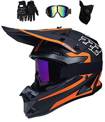 Motocross Helm Matt Schwarz, MR-222 Motorrad Crosshelm Fullface Enduro MTB Helm Cross Helm Motorradhelm Damen Herren mit Brille/ Handschuhe/ Maske, 2 Stile Verfügbar,Orange,M