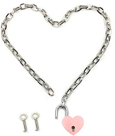 Succuba Padlock Necklace Chain Collar Choker with Two Keys and Box for Women, Men and Pet, Metal