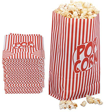 Relaxdays Popcorntüten 144er Set, Papier, Zubehör Kino, Filmabend, rot-weiß | Kindergeburtstag, Retro Tüten für Popcorn