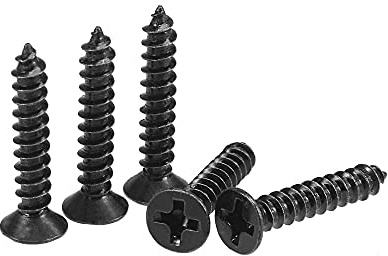 sourcing map M3.5 x 20mm Wood Screws Phillips Flat Head Carbon Steel Self Tapping Screws Black 200pcs
