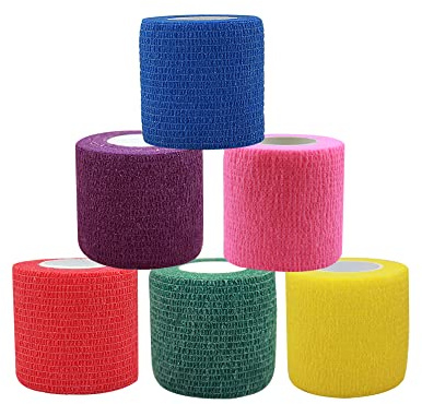 MINGYUE Venda Cohesiva,Vendas Autoadherente Elástico,Vendaje Deportivo [6 rollos-5cmx4.5m]para Primeros Auxilios,muñeca,tobillo esguinces,hinchazón(6 colores-B)