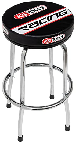 KS TOOLS 100137 – Hocker – bequemer Sitzschaum – Bezug waschbar – Höhe 75 cm – Durchmesser 37 cm – Gewicht 5,20 kg – Farbe Schwarz und Rot