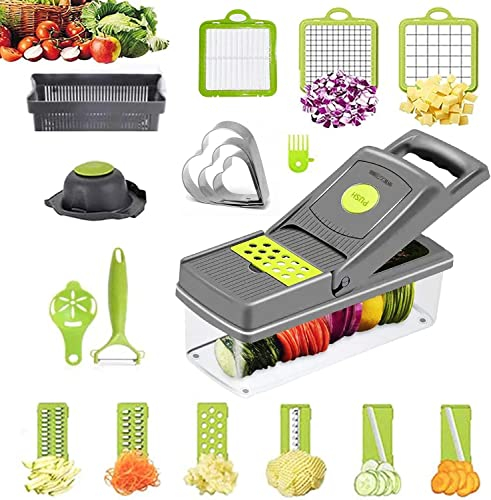 Vegetable Chopper, Food Chopper Veggie Slicer Manual Mandolin Slicer, with Egg Separator Cookie Cutters, Manual Food Cutter for Chef and Household