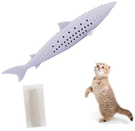 Katze Kauen Spielzeug, Katzenminze Spielzeug Silikon Fisch Form Katzenminze Spielzeug Kätzchen Zahnen Spielzeug Kätzchen Zubehör Katze Zahnbürste Spielzeug für Kätzchen und erwachsene Katze(Violett)