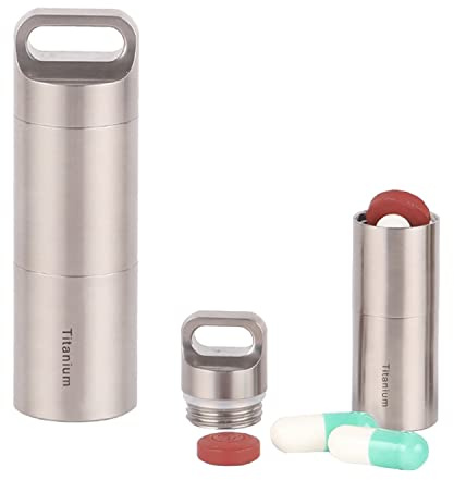 Pillendose Anhänger Wasserdicht, Tablettendose Schlüsselanhänger Titan Täglich Reise Outdoor EDC Kapsel Tablettenbox Metall Pillenbox für Unterwegs, Camping, Erste Hilfe, Notfall Kit
