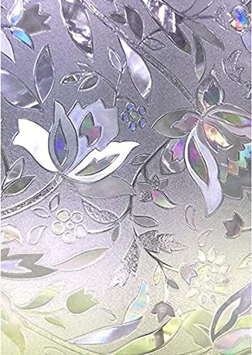 Zindoo Fensterfolie Selbsthaftend Blickdicht 105x200cm 3D ohne Klebstoff Blumen Entwurf Privatsphäre Sichtschutzfolie für Heim Kueche Buero Anti-UV