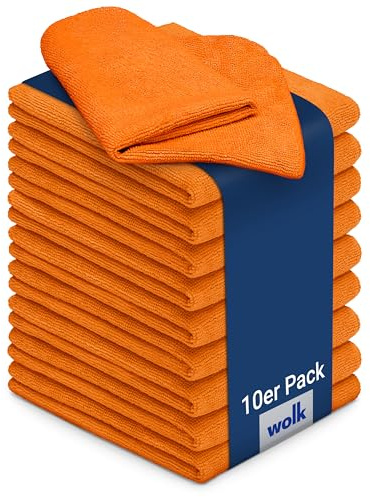 wolk Chiffons en microfibre - 10 pièces - Dimensions : 40 x 40 cm - Couleur : orange - Matière : polyester/polyamide - chiffons, chiffons de nettoyage, chiffons de nettoyage - salle de bain, gâteau,