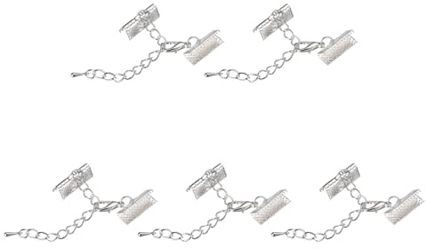 sourcing map 20 Satz Band Crimp Klemme Enden mit Karabinerverschluss & Verlängerungskette 16mm Kabel Ende Verschlüsse für DIY Basteln Silber Ton