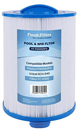 Finest-Filters Hot Tub Spa Water Filter Cartridge PWW50P3 Replacement Compatible For Pleatco Unicel 6CH-940, Filbur FC-0359 & Darlly SC-745 Spa Water Filters