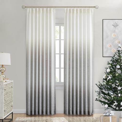 Central Park Ombre Plissee-Vorhänge, halbtransparent, Viskose-Mischgewebe, Fenstervorhang, Farbverlauf, Druck, Behandlungssets für Wohnzimmer, 101.6x213.3 cm, Cremeweiß bis Anthrazitgrau