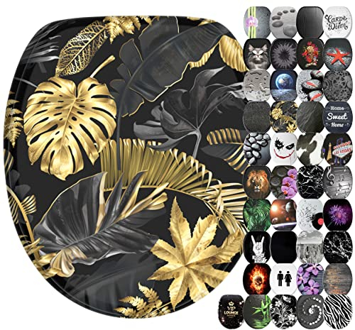 Sanilo WC Sitz ohne Absenkautomatik, viele schöne schwarze Toilettendeckel zur Auswahl, hochwertige und stabile Qualität aus Holz (Golden Leaves)