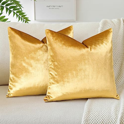 JOTOM Set Di 2 Fodere In Velluto Morbido Solido Fodere Di Cuscino Decorativo Cuscino Fodere Per Cuscini Da Letto Per La Decorazione Della Casa Per Divano Camera Da Letto 40x40 cm(Oro)