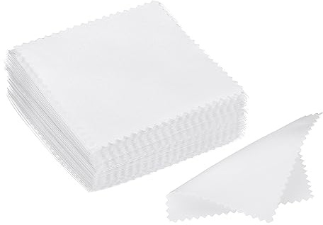 PATIKIL 3.15x3.15 Jewelry Cleaning Cloth, 50Pcs Individually Wrapped Double-Sided Microfiber Polishing Cloth for Silver Gold Brass Platinum Jewelry, White