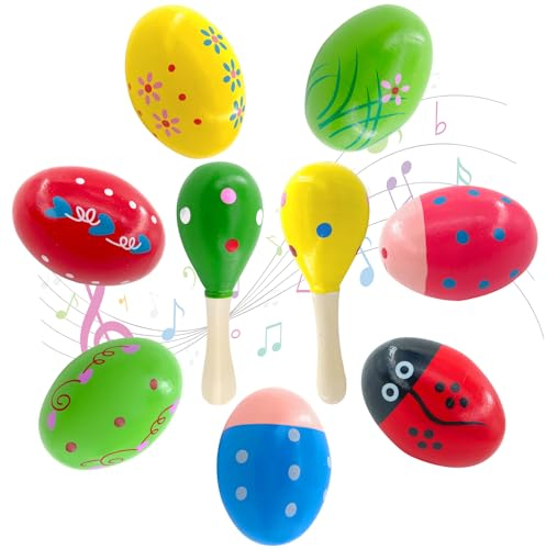 Lets Joy Hölzerne Maracas, Ei Maracas, 9 Stück Musikinstrument für Kinder, Kids Baby Holz Ei Maracas Shakers, Ostereier aus Holz, Holz Maracas Rassel Shaker Baby Musikeier Percussion Spielzeug