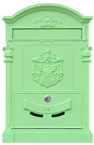 EFARMA Briefkästen für außen, Briefkasten mit großer Kapazität, Wandbriefkasten im Vintage-Finish mit Schloss und 2 Schlüsseln, dekorativer Paketbriefkasten for Gartenwohnhäuser (Farbe: Grün)