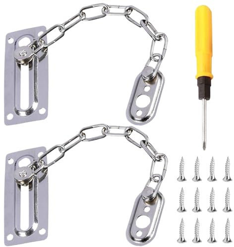 Door Security Chain Stainless Steel with Screwdriver, 185mm Door Latches Anti-Theft Internal Front Door for Internal Door, Door Safety Chainfor Hotel Home Living Motel Apartment Bedroom