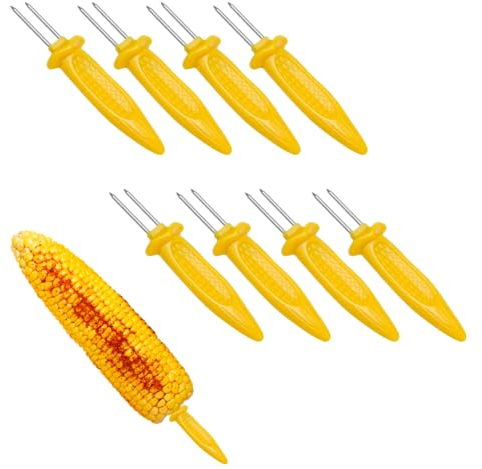 8 PZ Spiedini per Pannocchie di Mais con Grande Impugnatura 8,5 CM Forchette per Barbecue in Acciaio Inox Spiedi Forcella Picnic Casa Giardino Campeggio Forchettone per Frutta