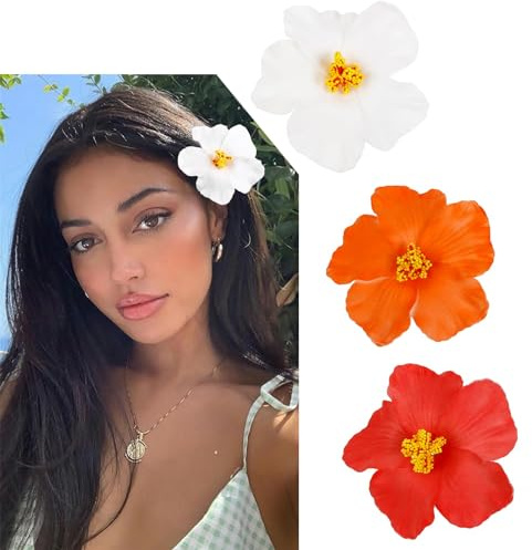 Nayyana Hawaii-Blumen Haarspangen - 3 Stück Plumeria-Hibiskus Haarspangen für Frauen, künstliche Blumen-Clips für Urlaub und Strandparty