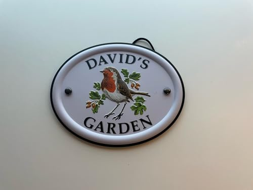 Personalised Embossed Metal Garden Sign 12x15cm – British Bird Design – Outdoor Decorative Hanging Garden Plaque – Weatherproof Metal Sign for Garden Walls Fences or Sheds (David)