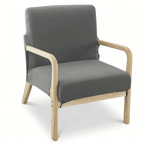 Deisy Dee Printed Mid-Century Modern Chair Cover, Stretch Reading Armchair Covers, Upholstered Living Room Chair Covers (Dark Grey)