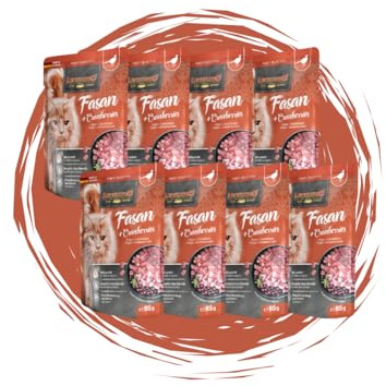 Leonardo Frischebeutel 8x85 g - Katzenfutter - Nassfutter - Multi Bundle - Sparpaket - Pouch - Verschiedene Sorten (8X Fasan + Cranberries)
