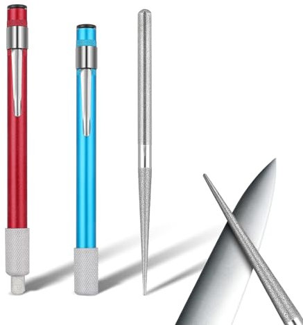 2 Pieces Diamond Retractable Sharpener, Serrated Knife Sharpener Multifunctional Knife Sharpening Steel Rod Tool Mini Steel Knives Sharpeners for Kitchen Outdoor Repairs Polishes Restores(Blue, Red)
