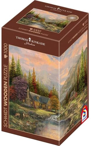 Schmidt Spiele 59799 Bergkulisse mit Bach, Thomas Kinkade, 1000 Teile Holzpuzzle