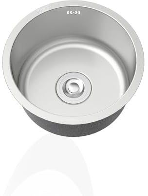 Rund Küchenspülen Silbrig,Edelstahl Spülbecken,Klein Küche Spüle,Edelstahlspüle 1 Becken mit Abflussrohr für Küchenzeilen Camping Einbauart: Einbau von Oben und Unterbau (Ø 25cm)