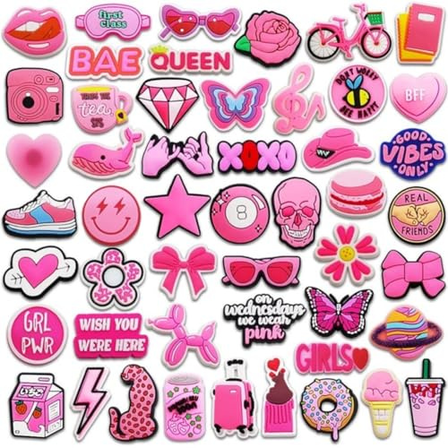 50Stück Schuhanstecker,Schuh Charms,Crocs Anstecker,Rosa Mode Cartoon Schuh Zubehör,DIY Clogs Schuhe Zubehör,für Sandalen, Armbänder, Geburtstagsgeschenke, Erwachsene