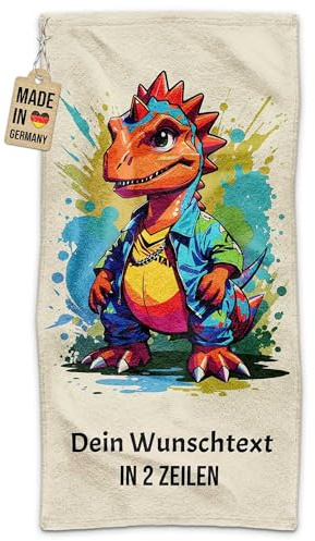 Print Royal PR Kinder-Handtuch mit Name personalisiert - Dino - Geschenk für Jungen und Mädchen, Kindertag, Schwimmunterricht | Handtuch Personalisieren 100 x 50 cm