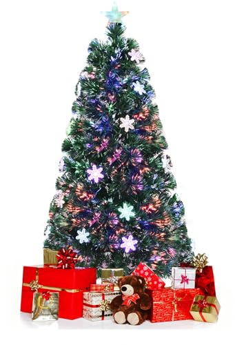 KOMFOTTEU LED Künstlicher Weihnachtsbaum, Tannenbaum mit Sternspitze Farbwechsel, Christbaum grün aus primium PVC Nadeln, Christmas Tree für Zuhause Büro Geschäfte (150 cm)