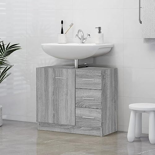 Modernes graues Sonoma Waschbeckenunterschrank Set 63x30x54cm Holzwerkstoff stilvolles Möbelset für Ihr Badezimmer