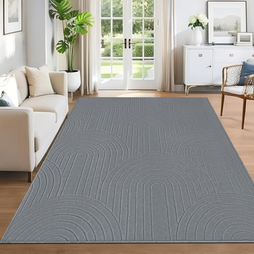 SHACOS Living Room Rug Grey 120x170cm Soft Short Pile Rugs for Bedroom Washable Non Shedding Area Rug Modern Non Slip Floor Carpet Mat for Kitchen Lounge Dining Room