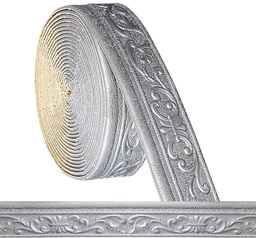Bordüre Selbstklebend -10m x 8cm x 5mm- 3D Stuckleisten Wand, Zierleisten Selbstklebend, Wasserdicht Wandbordüre, Leisten Selbstklebende,Roll Border Trims für Ecken Linien Decken Dekoration,Silbergrau