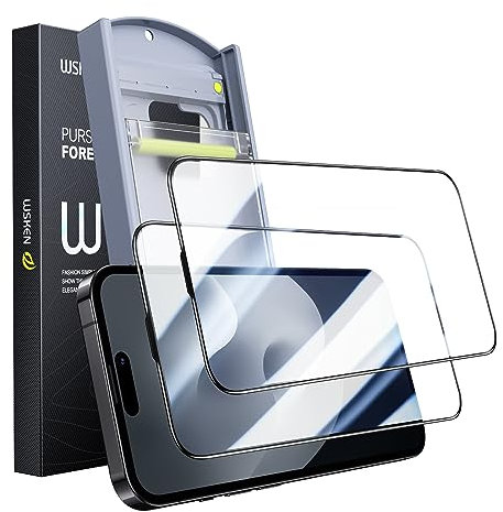 WSKEN Pellicola protettiva per iPhone 16/iPhone 15 – [vetro temperato 9H+] [rimozione automatica della polvere] [Zero bolle] copertura completa HD grado militare 10X infrangibile, anti impronte