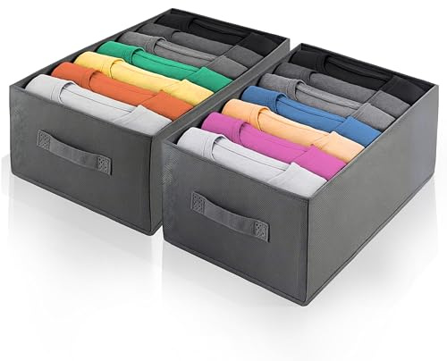 2 Pezzi Organizer Armadio Salvaspazio – Cassettiera Pieghevole con 7 Scomparti, Contenitori per Armadio, Organizzatore per T-Shirts, Jeans, Pantaloni e Camicie – Pratico e Resistente, 25 x 36 x 20 cm
