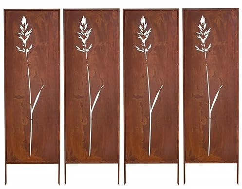 Kapaga - Sichtschutz Metall 4x - 160x50 cm - Edelrost - Rostoptik, Patina | für Garten und Terrasse - Corten, Sichtschutzelement - Sichtschutzwand - Gartendekoration Zaun - Rost (Strauch) (Monstera 2)