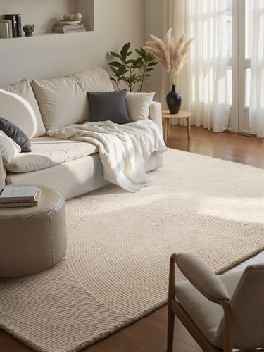 Hanse Home Wollteppich Calmio - Natur Wohnzimmerteppich - Handgetuftet - Hygge Skandi, Boho Teppich Wolle für Wohnzimmer, Schlafzimmer, Esszimmer, Flur - Natur Weiß, 80x150cm