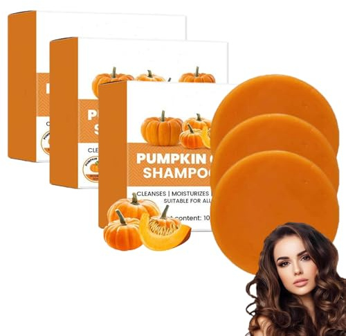 Kürbiskernöl für Haarwachstum, Shampoo-Seife, Kürbis-Shampoo-Riegel und Spülung zur Haarpflege und -stärkung, Kürbisöl für Haarwachstum, Pflege für trockenes, strapaziertes Haar (3pcs)