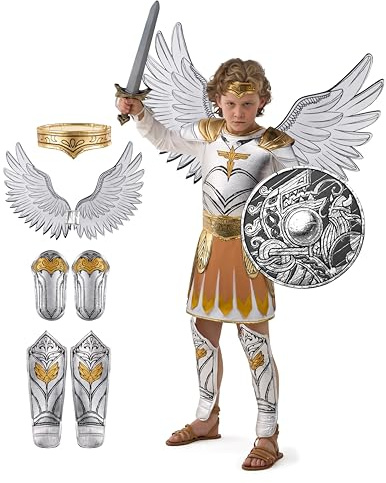 Spooktacular Creations Costume d'Halloween d'archange doré pour garçon, tenue de gladiateur médiéval avec accessoires pour Halloween, jeux de rôle et fêtes à thème
