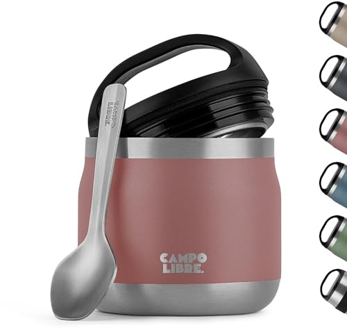 Campo Libre.® Lotta – Termo Comida Caliente & Fría – Fiambrera termica con Cuchara – Tupper termico adulto o bebé, Trabajo, Oficina, Escuela o Camping – Ideal para Llevar. Rosa, 400ml