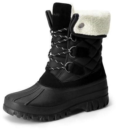 DREAM PAIRS Womens Winter Snow Duck Boots,Waterproof Mid Calf Anti-slip Stability Lace Up Faux Fur Lining Warm Cozy Boots Outdoor Supportive Insole,Size 9,Black,DWUMSB2520