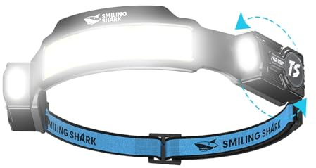Smiling Shark Stirnlampe, Superhell Stirnlampen LED Wiederaufladbar mit 4 Breitstrahl & Einstellbar Spotlight Bewegungssensor 2400 mAh Akku 5 Modus Kopflampe für Joggen Wandern Camping