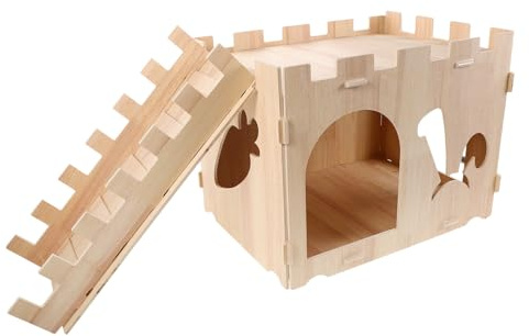 Lurrose Kaninchenhaus Für Drinnen Hamsterhütte Aus Holz Kleintierhaus Mit Tür Hamsterversteck Für Mäuse Und Nagetiere Meerschweinchenhütte Mit Kletterleiter Spielbereich Für Hasen Und Tier