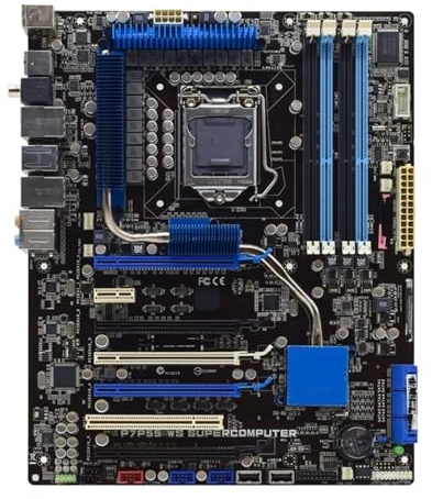 P7P55 Supercomputer LGA 1156 P55 4×DDR3 16GB 6×SATA II ATX support i5 650 670 860 G6950 X3440 cpu